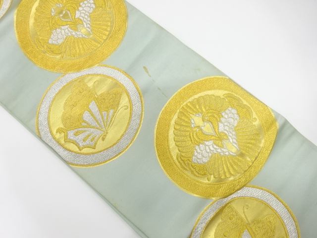 JAPANESE KIMONO / ANTIQUE FUKURO OBI / SILK / WOVEN BIRD & BUTTERFLY